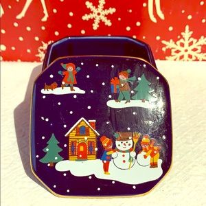 Christmas Cobalt Blue Porcelain Trinket/Ring box